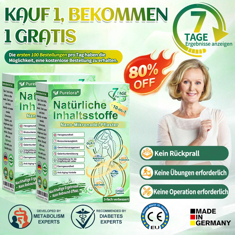 💖𝑶𝒏𝒍𝒊𝒏𝒆-𝑨𝒑𝒐𝒕𝒉𝒆𝒌𝒆💖 | 🇩🇪 Purelora® 10-in-1 Natürliches Inhaltsstoffe Nano-Mikronadel-Pflaster ✅ Unterstützt Gewichtsmanagement, Herz-Kreislauf-Gesundheit, Blutzuckerbalance, Schlaf, Darm- & Gelenkfunktion – strafft die Haut und steigert die Energie.