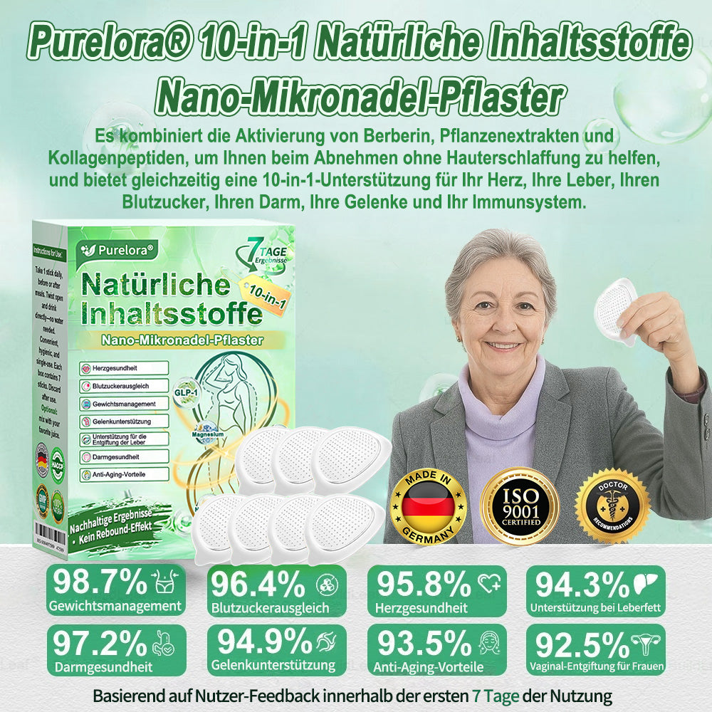 💖𝑶𝒏𝒍𝒊𝒏𝒆-𝑨𝒑𝒐𝒕𝒉𝒆𝒌𝒆💖 | 🇩🇪 Purelora® 10-in-1 Natürliches Inhaltsstoffe Nano-Mikronadel-Pflaster ✅ Unterstützt Gewichtsmanagement, Herz-Kreislauf-Gesundheit, Blutzuckerbalance, Schlaf, Darm- & Gelenkfunktion – strafft die Haut und steigert die Energie.