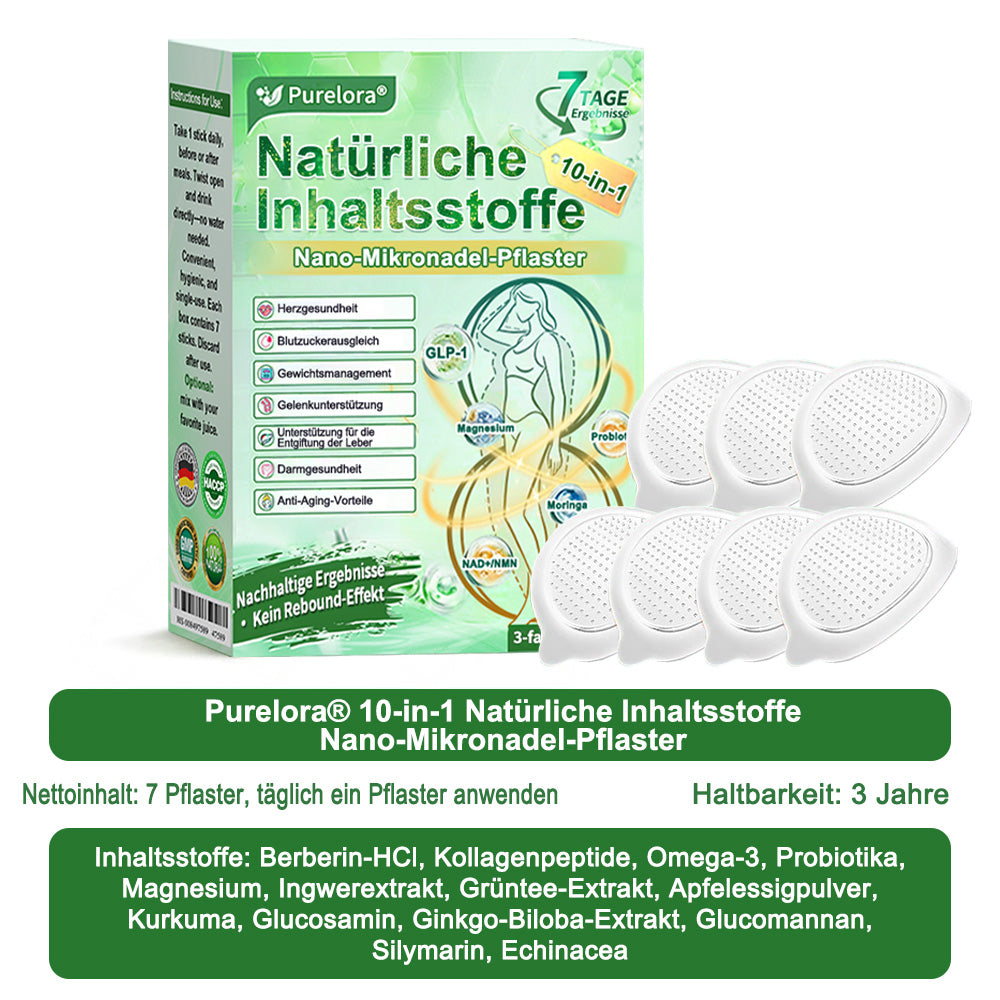 💖𝑶𝒏𝒍𝒊𝒏𝒆-𝑨𝒑𝒐𝒕𝒉𝒆𝒌𝒆💖 | 🇩🇪 Purelora® 10-in-1 Natürliches Inhaltsstoffe Nano-Mikronadel-Pflaster ✅ Unterstützt Gewichtsmanagement, Herz-Kreislauf-Gesundheit, Blutzuckerbalance, Schlaf, Darm- & Gelenkfunktion – strafft die Haut und steigert die Energie.