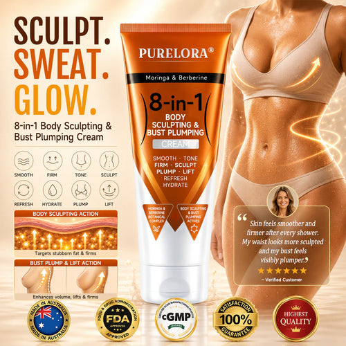 𝐎𝐟𝐟𝐢𝐜𝐢𝐚𝐥 𝐁𝐫𝐚𝐧𝐝 𝐒𝐭𝐨𝐫𝐞 |PURELORA® Moringa & Berberine 8-in-1 Body Sculpting & Bust Plumping Cream Smooth · Firm · Tone · Sculpt · Refresh · Hydrate · Plump · Lift