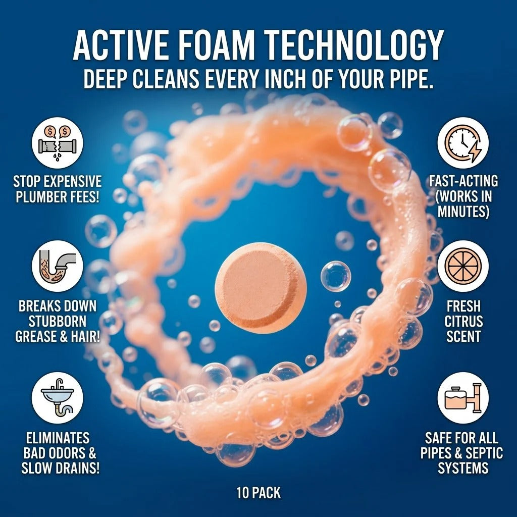 🎉 Foaming Drain Cleaner Tablets — Active Oxygen | Eliminates Drain Pests | No Bleach, No Lye, Pipe-Safe