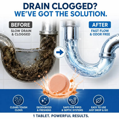 🎉 Foaming Drain Cleaner Tablets — Active Oxygen | Eliminates Drain Pests | No Bleach, No Lye, Pipe-Safe